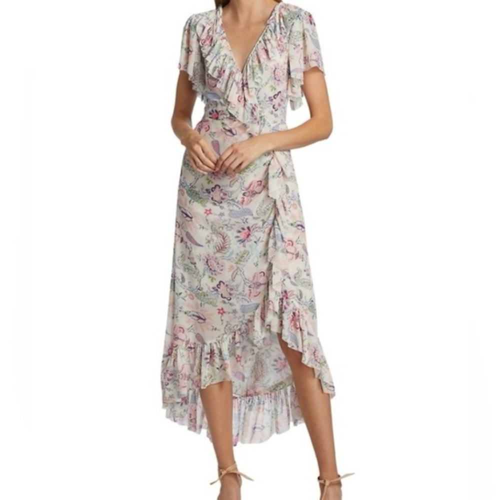 Cinq à Sept Sheilla Floral Ruffle Midi-Dress In Celeste